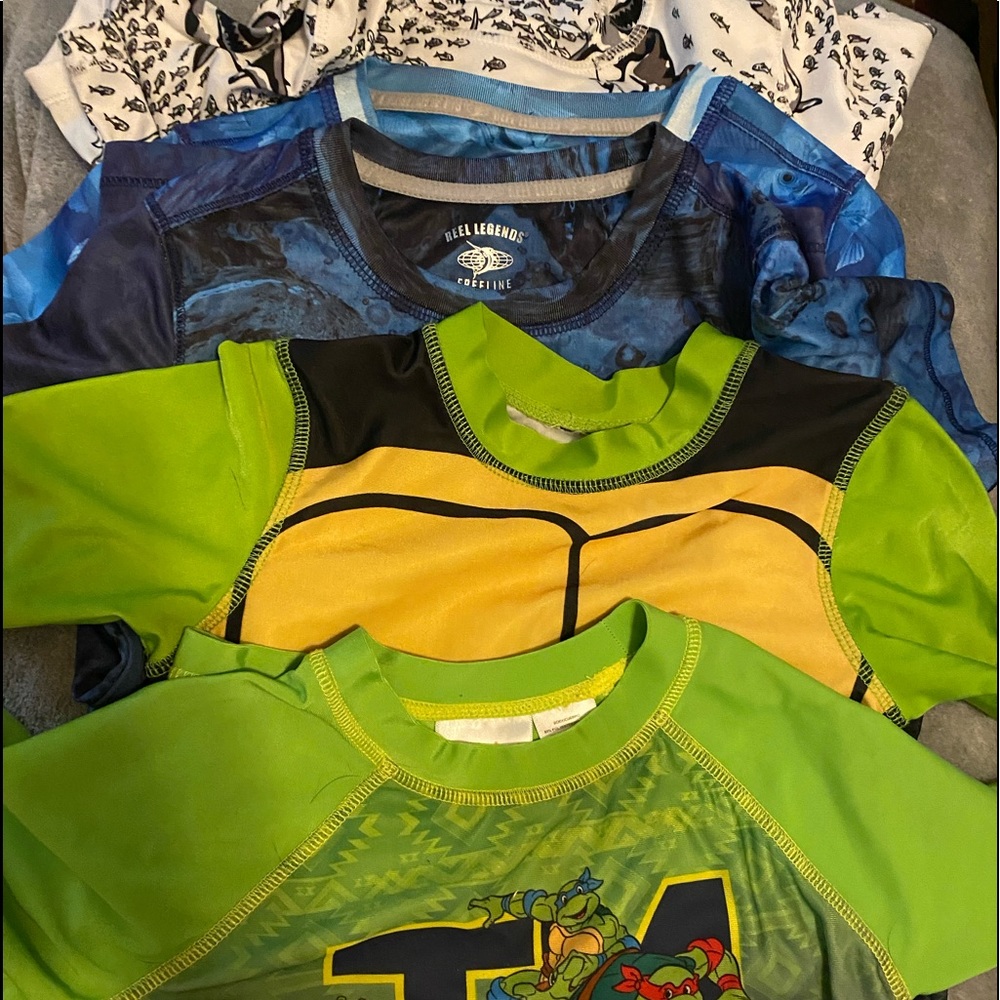 Size 4/5 lot swim shorts, rash guards and shorts